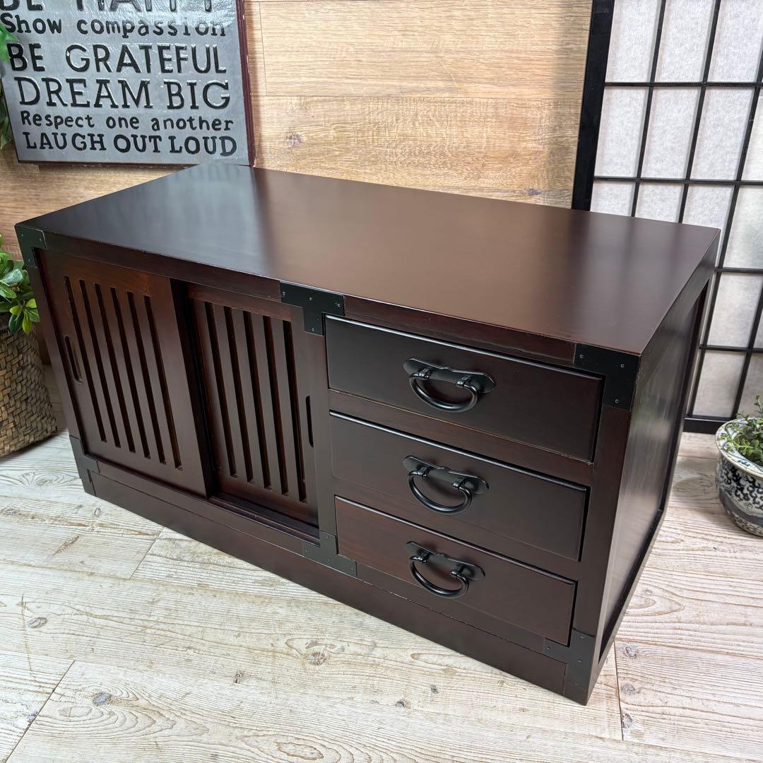 訳あり品【135】民芸家具木製桐材総桐天然無垢和チェスト横長テレビ台サイドボード