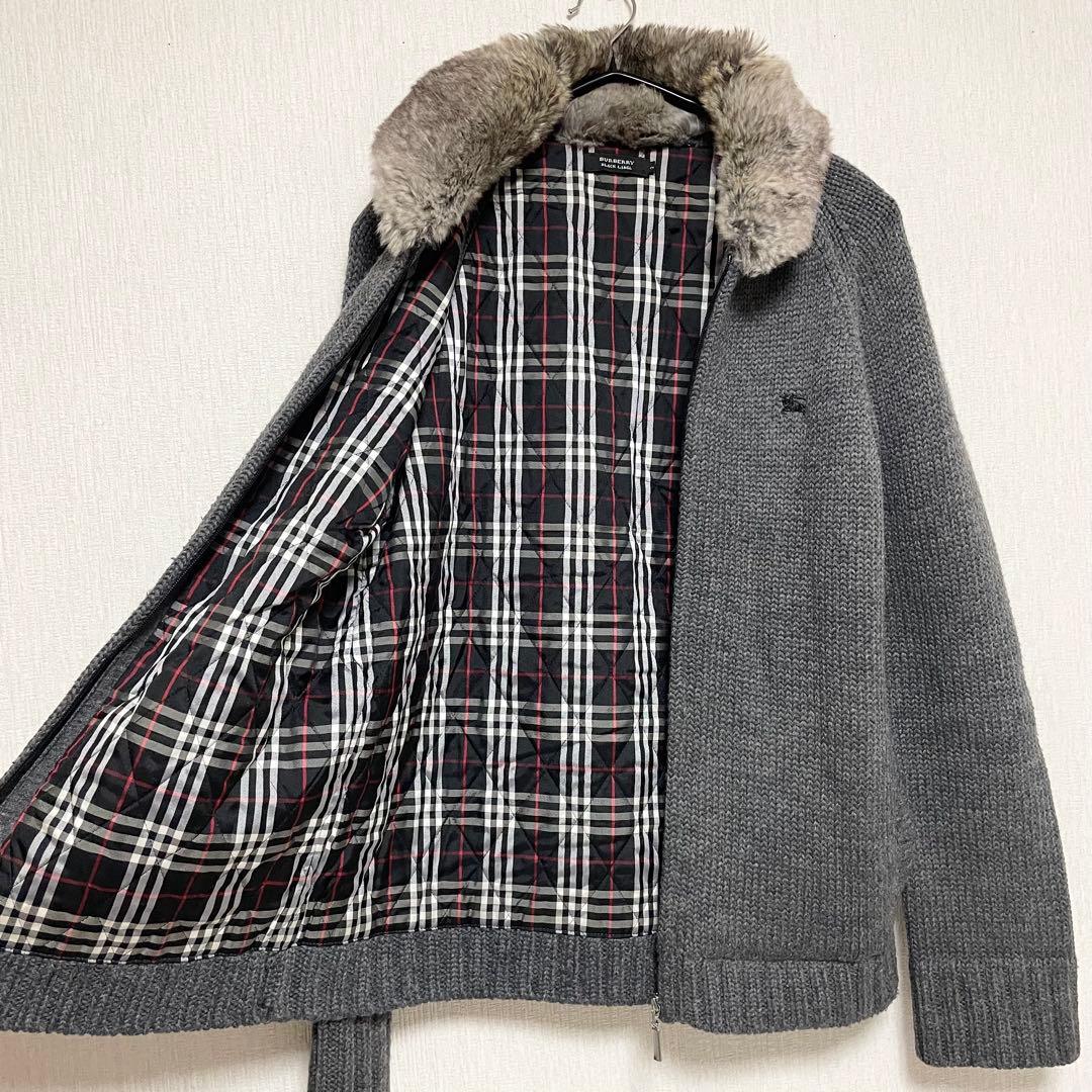 BURBERRY ノバチェック キルティング ファー ニット ブルゾン グレー