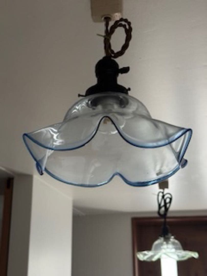 *️⃣プロフ必読❣️10/31迄お値下げ アンティーク ペンダントライト 青縁 ガラス