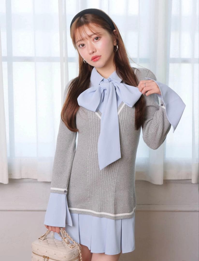 LIP SERVICE シャツドッキングプリーツワンピース グレー